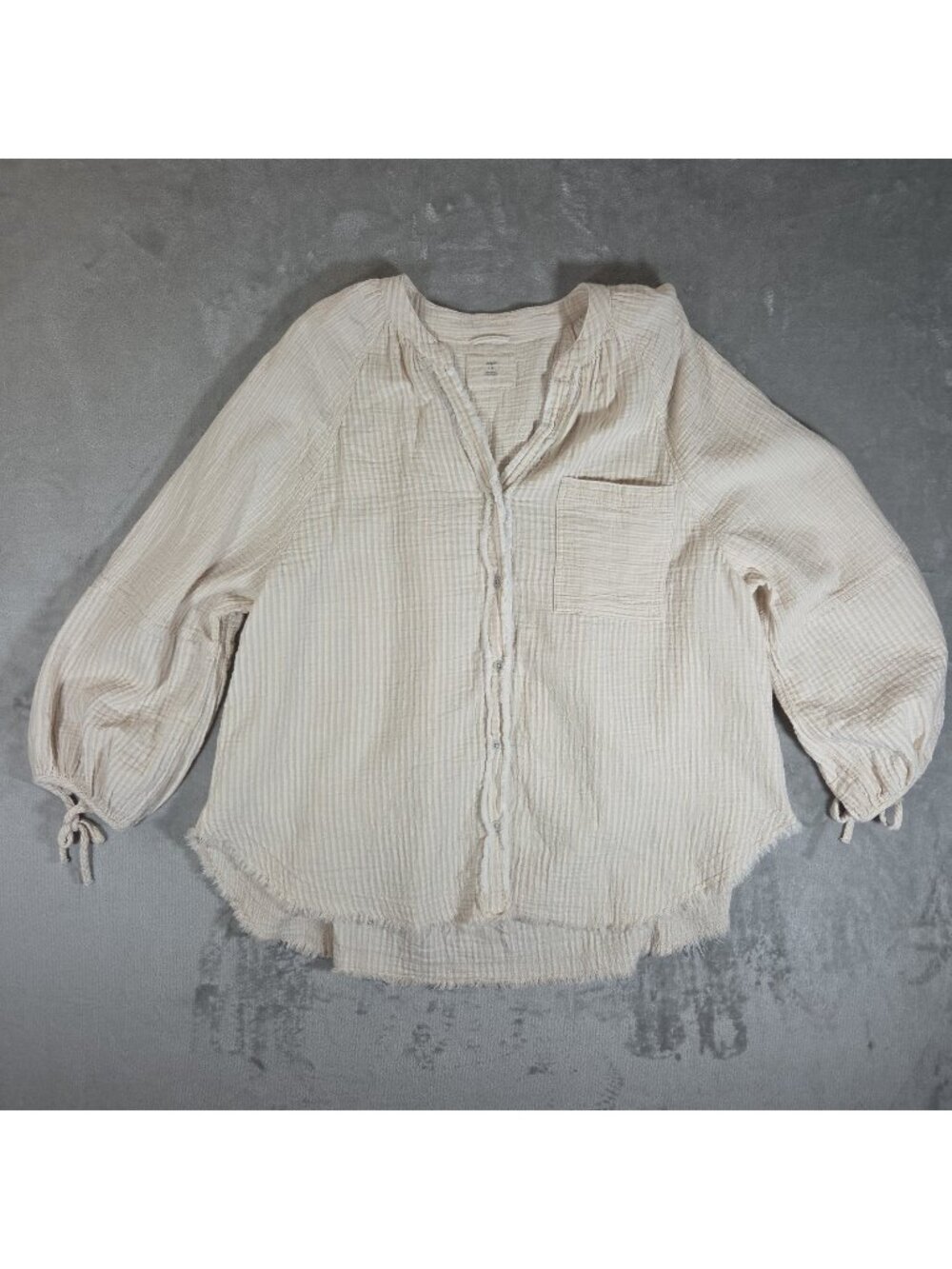 Aerie Oversized 100% Cotton Cream Striped Textured Gauze Button-Down Shirt Large